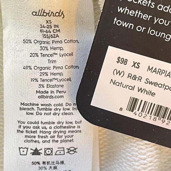 anytime R+R Sweatpants Mens Size XS White Ribbed Ankle Athleisure Joggers - Picture 7 of 12